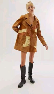 Free People We The Free Flowers On The Wall leather Patchwork Jacket Nwot $898 L