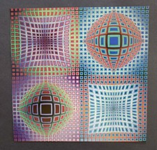 Victor Vasarely V.p. Stri Mounted Offset Color Lithograph 1979-81