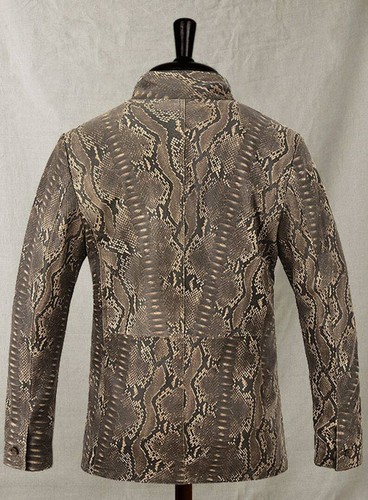 Blazer para hombre marrón estampado de serpiente piel de cordero real elegante edición limitada - Imagen 4 de 8