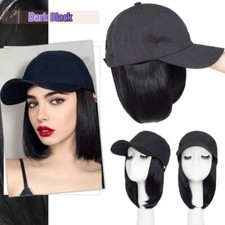 Baseball Hat Black White Red Cap with Hair Long Wavy Wigs Bucket Hat Women Girls