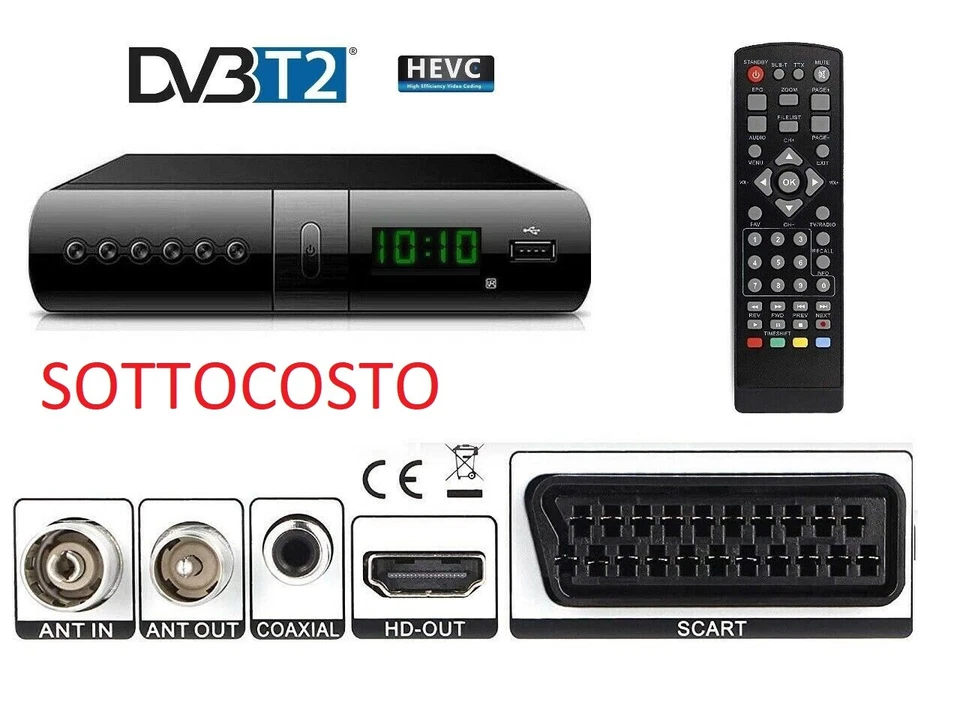 Decoder DVB-T2 HD 1080p SINTONIZZAZIONE AUTOMATICA Digitale terrestre HDMI SCART