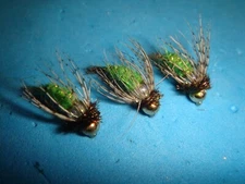 FLY FISHING FLIES -  Green BIRD's NEST CADDIS LARVA/PUPA Nymphs size #14 (6 pcs)
