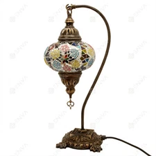 Turkish Moroccan Lamp Colorful Glass Mosaic Handmade Swan Neck Table Lamp Large