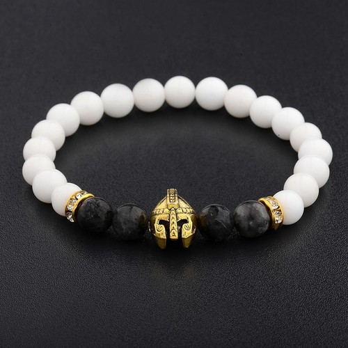 Men Natural Stone Gold Silver Spartan Helmet Beaded Charm Bracelet Bangle Gifts - Picture 4 of 93