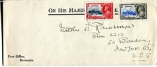1935 Silver Jubilee  Bermuda 1d + 1 1/2d on Post Office OHMS cover to USA
