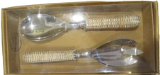 New - Portofino Home - Wicker Salad Serving Set Spoon Fork - 10 1/2" Long