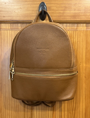 Borse in Pelle Made in Italy Genuine Pebbled Leather Backpack Terrecotta Brown