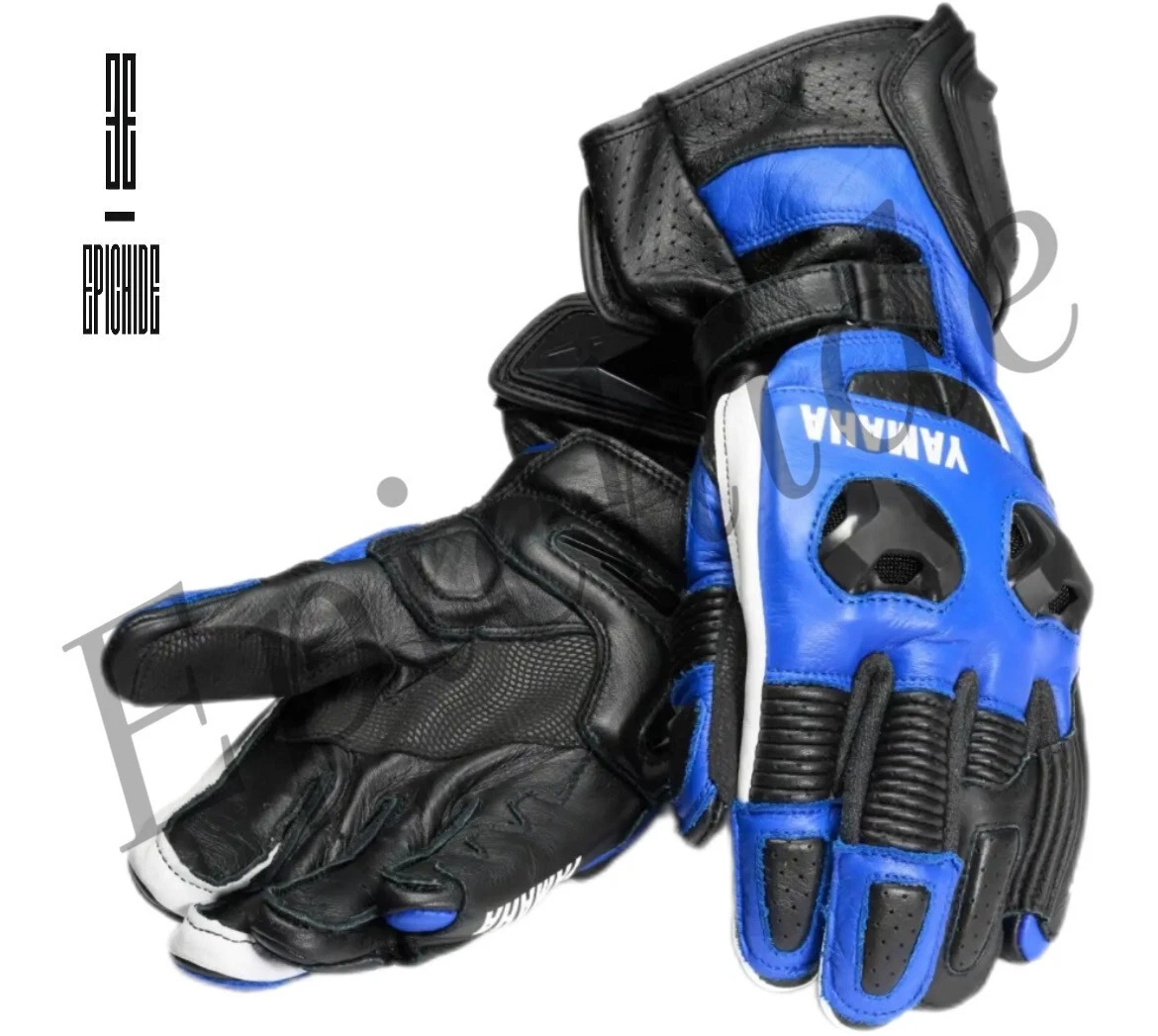 YAMAHA BLUE NEW LEATHER RACING GLOVES ARMOR PROTECTED CE APPROVED FOR MEN RACING