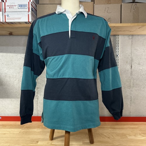 Knights Of Round Table Long Sleeve Rugby Shirt Men’s XL Green Navy Striped