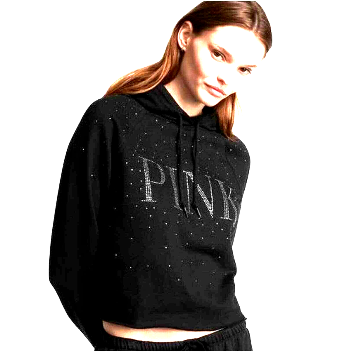 ⭐Victoria's Secret PINK Rhinestone Bling Black HOOD Hoodie