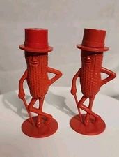 Vintage Planters Peanuts Mr. Peanut Red Plastic Salt and Pepper Shaker 1950's