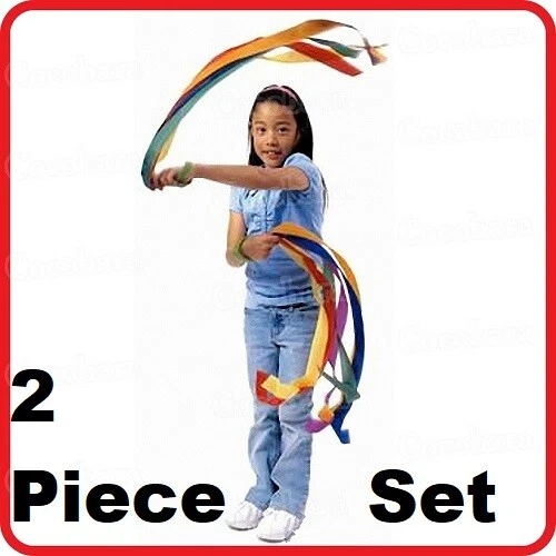 GIRLS KIDS RAINBOW DANCE RIBBONS WRIST BANDS CHEERLEADER RHYTHMIC GYMNASTIC