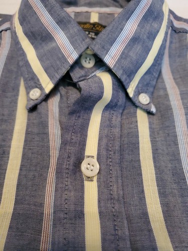 Panhandle Slim Shirt Western LS Mens 16-33 Blue/Yellow Striped Button-Up NICE! - Picture 6 of 9