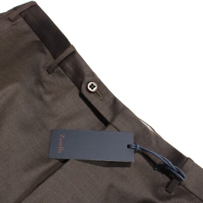 Zanella Platinum NWT Dress Pants Size 36 US Parker In Dark Brown 100% Wool