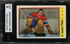 1958-59 PARKHURST~#22~JACQUES PLANTE~HOF~MONTREAL CANADIENS~KSA 8 NM-MT