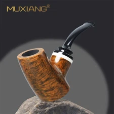 MUXIANG Briar Tobacco Pipe Wooden Sitter Pipe Smooth Volcano Pipe Acrylic Stem
