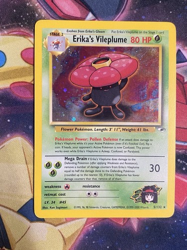 Pokémon TCG Erika's Vileplume Gym Heroes 5/132 Holo Unlimited Holo Rare LP