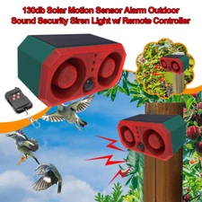 130db Wireless Solar Alarm Motion Sensor Loud Siren Outdoor Remote Control NEW
