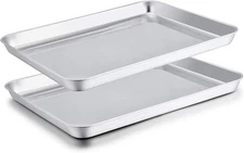 TeamFar Baking Sheet Set of 2, Pans Tray Cookie 16inch, Silver 