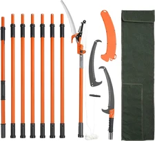 Manual Pole Saw, 7.3-27 Ft Extendable Tree Pruner, Sharp Steel Blade and Scissor