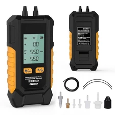 LUTIFIX Dual-Port Manometer HVAC with 7 Adapters, 6 Units Switch, Data Hold  ...