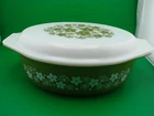 Vintage PYREX Crazy Daisy Pattern Avacado Green 2 1/2 Qt Casserole & Lid Dish