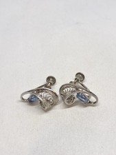 4g VINTAGE BLUE STONE SCREWBACK STERLING SILVER EARRINGS STAMPED 925 FINE
