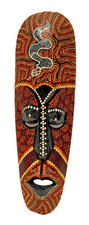 Tiki Mask Tribal Aboriginal dot Wood w/snake Colorful 13" x 3 3/4" Wall Decor