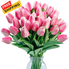 Sggvecsy 15 Pcs Fake Tulips Artificial Flowers Real Touch 15 Pcs, Rose Pink