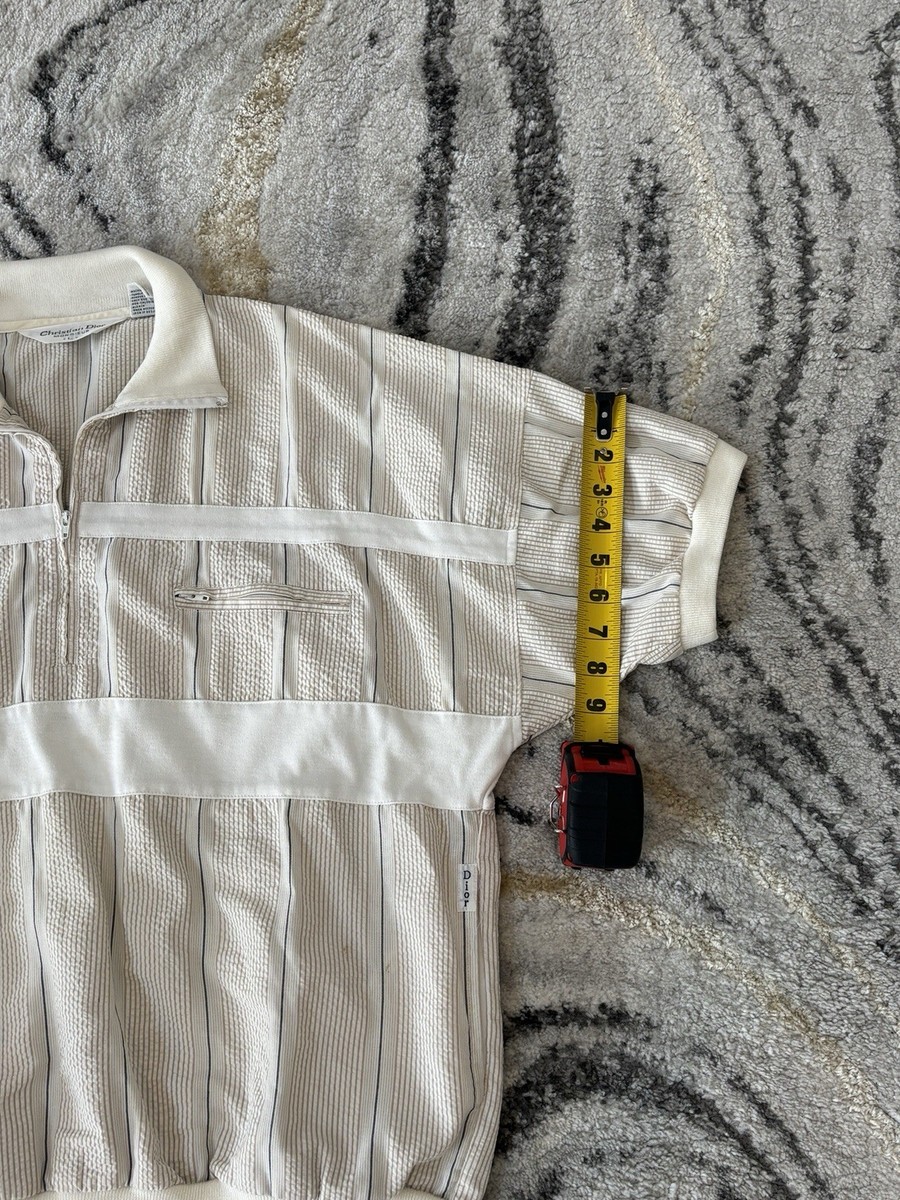 Vtg 90's Christian Dior Monsieur Zip Up Short Sleeve White Beige