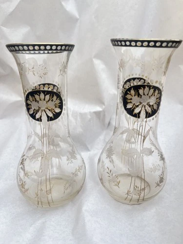 SUPERB PAIR 18thC BACCARAT GLASS VASES INTRICATE DETAILING & DECORATION c1790s