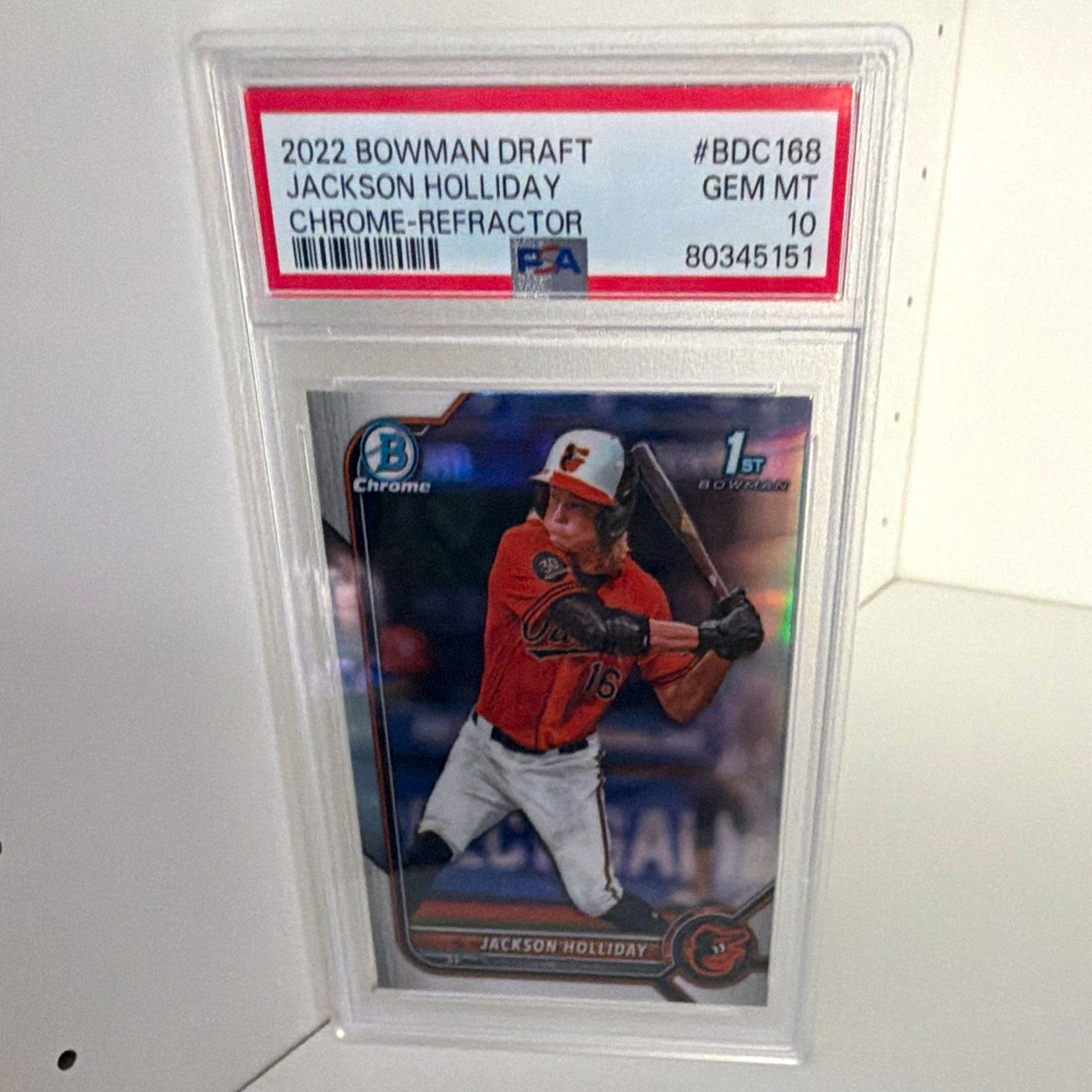 Bowman 2022 Draft Jackson Holliday 1st Bowman Chrome Refractor BDC168 PSA 10