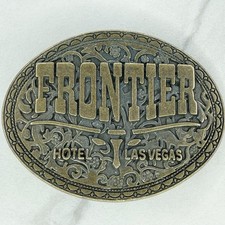Vintage Frontier Hotel Casino Las Vegas Gold Tone Belt Buckle  3.25"x2.5"