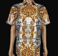 NWT 298 ROBERT GRAHAM GILDED SCROLLS SHORT SLEEVES SHIRT GOLDEN EMBROIDERY XL