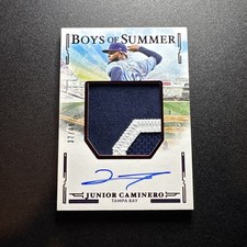 2025 Panini Boys Of Summer Junior Caminero #JMS-JC Red Foil Patch Auto /49 RAYS