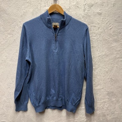 L.L.Bean Quarter Zip Cashmere Blend Sweater Mens Large Blue Cotton Mock Neck
