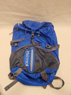 Marmot Kompressor Plus Hiking Travel Water Resistant Backpack Day Pack Blue/Gray