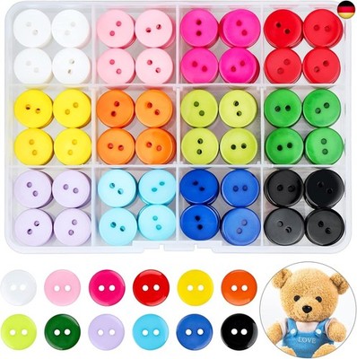 300 Stück Bunte Knöpfe 15mm 2-Loch Harz Rund Mit Aufbewahrungsbox für Nähen Kin