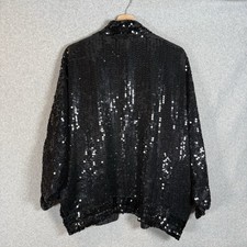 Vintage Silk Sequin Black Womens Medium Jacket Holiday Glam Candlelight