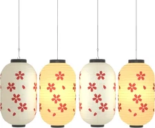 Traditional Japanese Style Beige White Silk Cherry Blossom Lanterns 