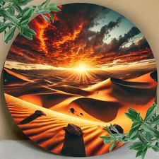 2D Flat2D Flat1pcs Large Desert Sunset Wall Decor Round Metal Desert Landscape A