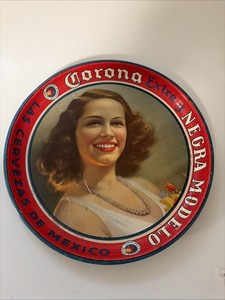 Corona Negro Modelo Early Pie Shaped Tray With Beautiful Lady