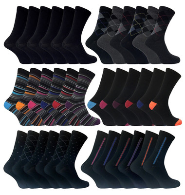6er-Pack gemusterte bunt gestreifte Argyle schwarz Baumwolle reiche Anzugsocken für Herren