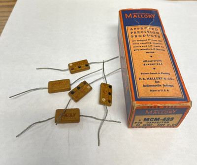 Lot 5pcs Mallory Domino Mica Capacitor 33pF 2500V DC Axial Capacitor  BOX#66