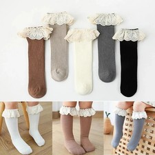 Baby Girls Knee High Socks Long Kids Soft Cotton Lace Stuff Princess Children So