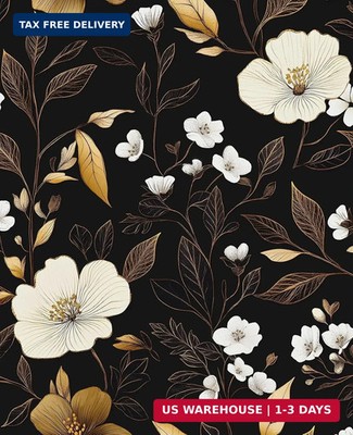Retro Black Dark Golden Floral Peel and Stick Wallpaper 17.4'' x 394'' | Renter Fr