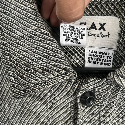 Flax Mens Linen Jeanne Engelhart Diagonal Stripe Gray Black Button Shirt Small - Picture 7 of 12