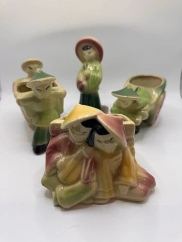 Shawnee Planters Asian Figurines Pottery MCM Vintage Set of 4 Lot