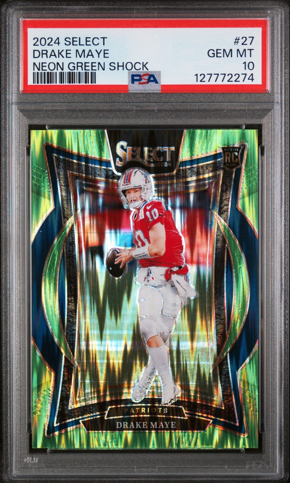 2024 Panini Select Drake Maye MVP #27 Neon Green Shock Prizm /599 (RC) Patriots