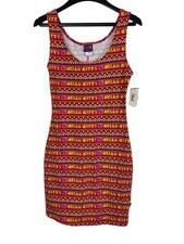 VTG Sanrio Hello Kitty Colorful All Over Print Body Con Sleeveless Dress S NWT